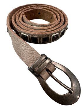 Leatherrock Pebbled Leather Belt Pyramid Rivets Womens Y2K Adjustable USA